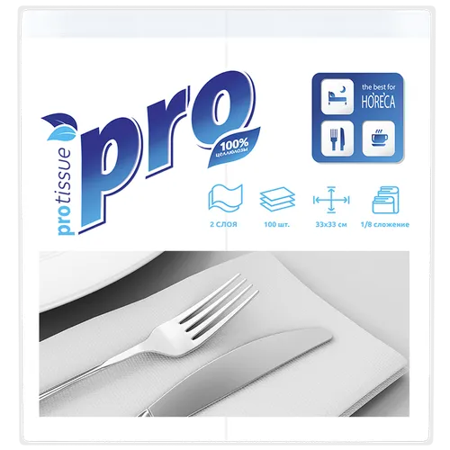 Салфетки бумажные PROtissue Premium 2 слойные 33*33 см 100 л/24 пач Салфетки бумажные PROtissue Premium 2 слойные 33*33 см 100 л/24 пач