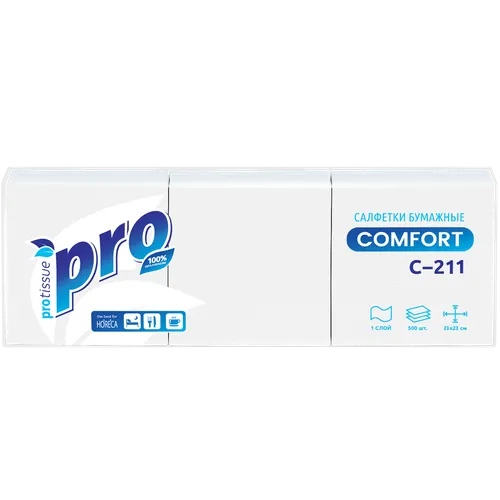 Салфетки бумажные PROtissue Comfort 1 слойные 23*23 см 500 л/10 Салфетки бумажные PROtissue Comfort 1 слойные 23*23 см 500 л/10