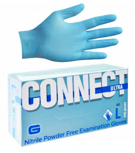 Перчатки нитриловые CONNECT ULTRA голубые смотровые неопудренные 100 пар размер L